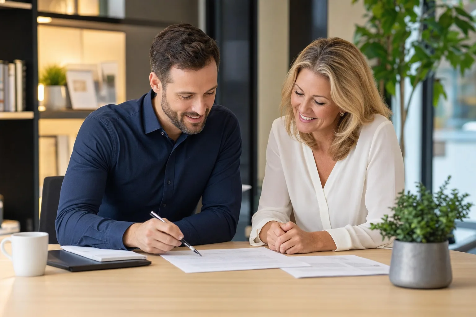 Advisor reviewing note documents with client