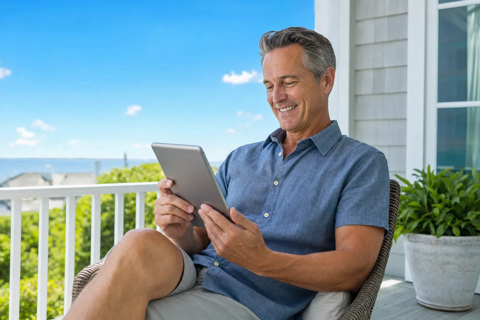 Man checking note market updates on tablet