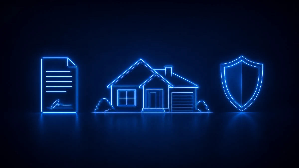 Glowing outline of a house with a signed document and a protective shield, representing a properly structured seller-financed note