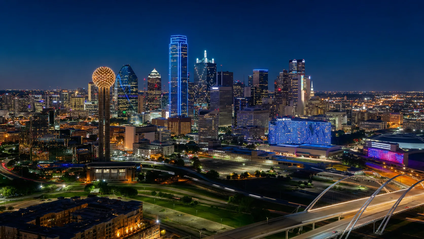 Dallas Fort Worth skyline at night