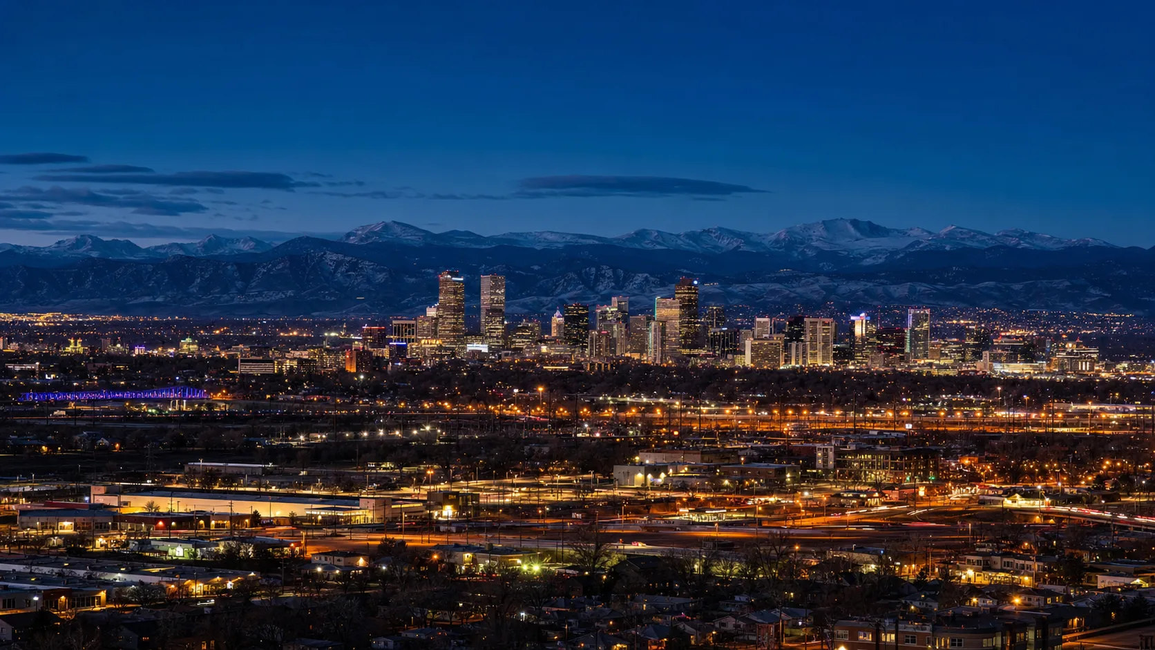 Denver skyline at night