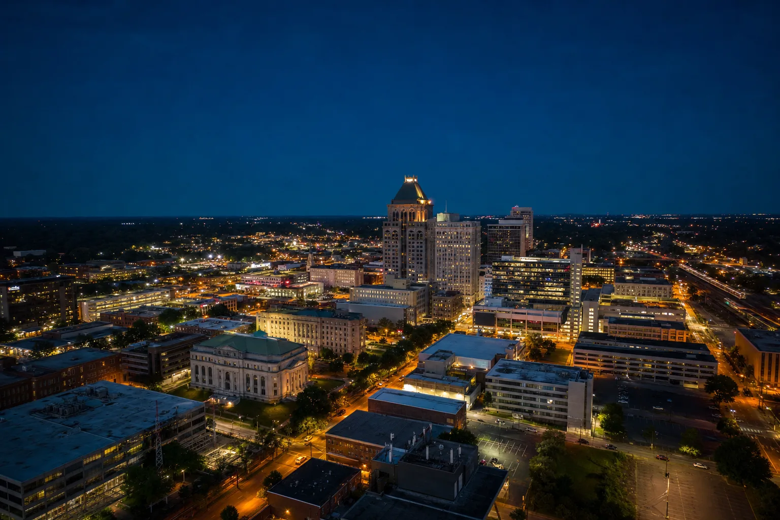 Greensboro skyline at night