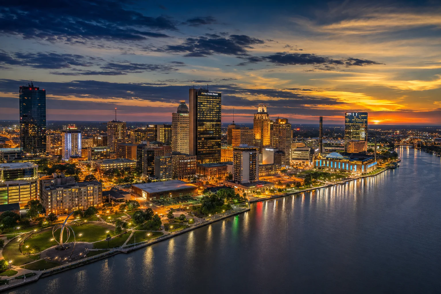 Toledo Ohio skyline along the Maumee River