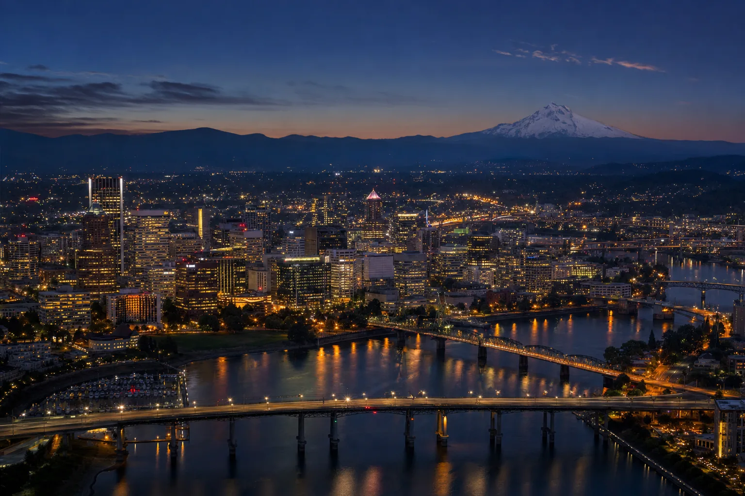 Portland skyline at night