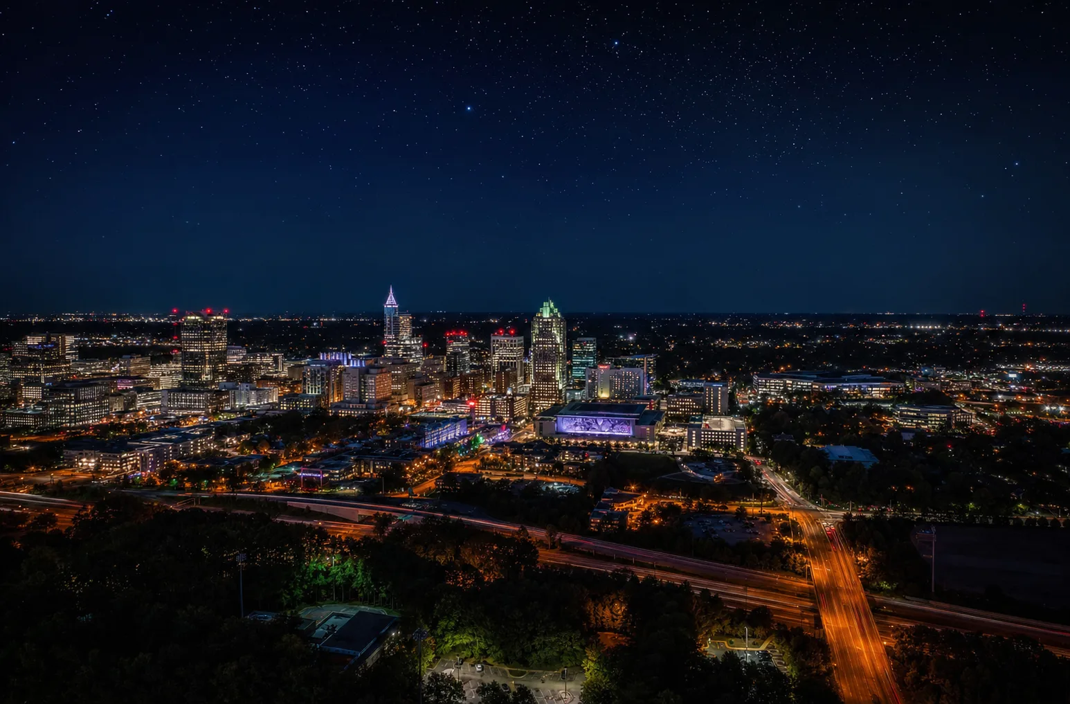 Raleigh skyline at night