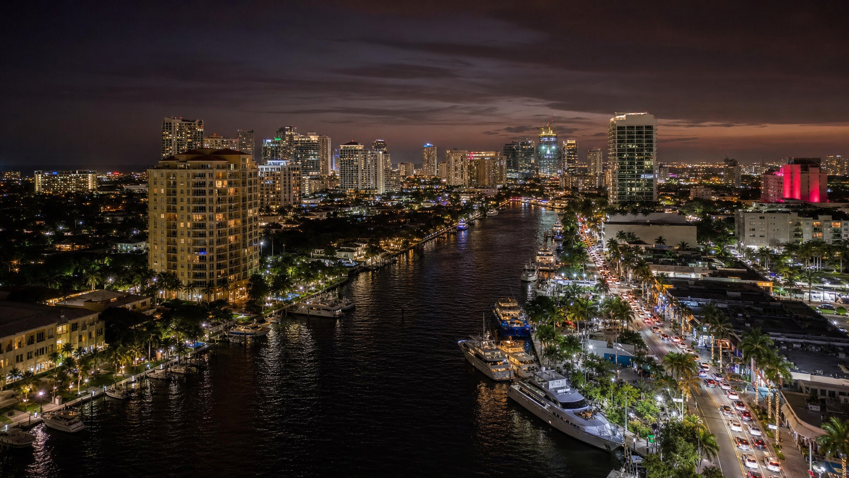 Fort Lauderdale skyline at night, Southeast Florida skyline — Fort Lauderdale and Miami