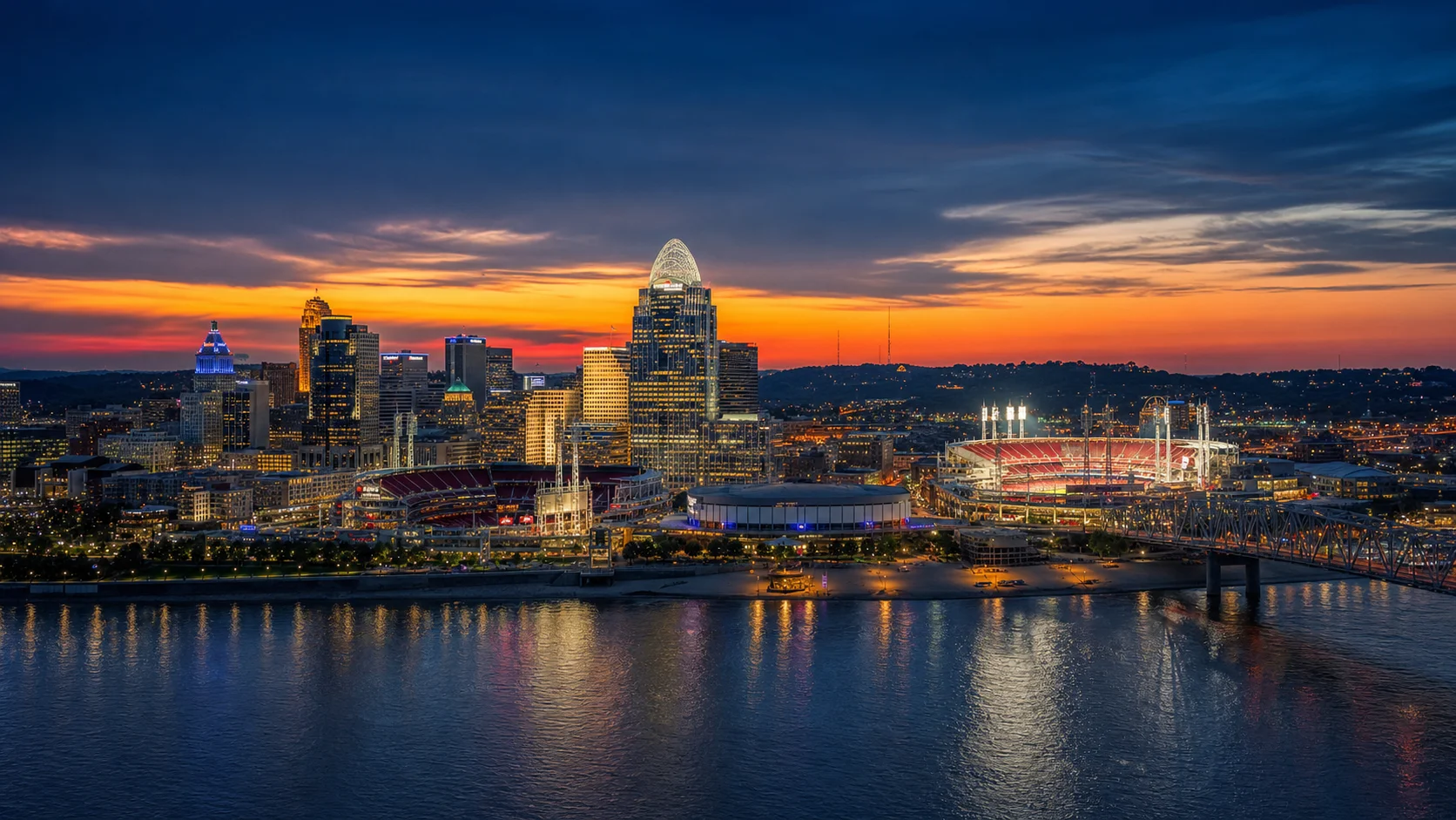 Cincinnati Ohio skyline along the Ohio River