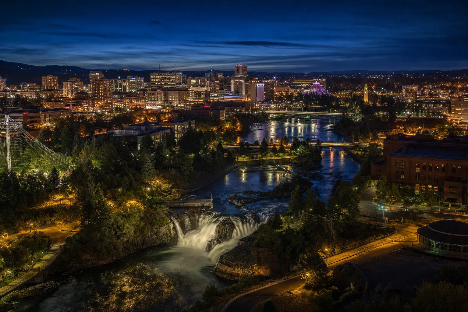 Spokane skyline at night