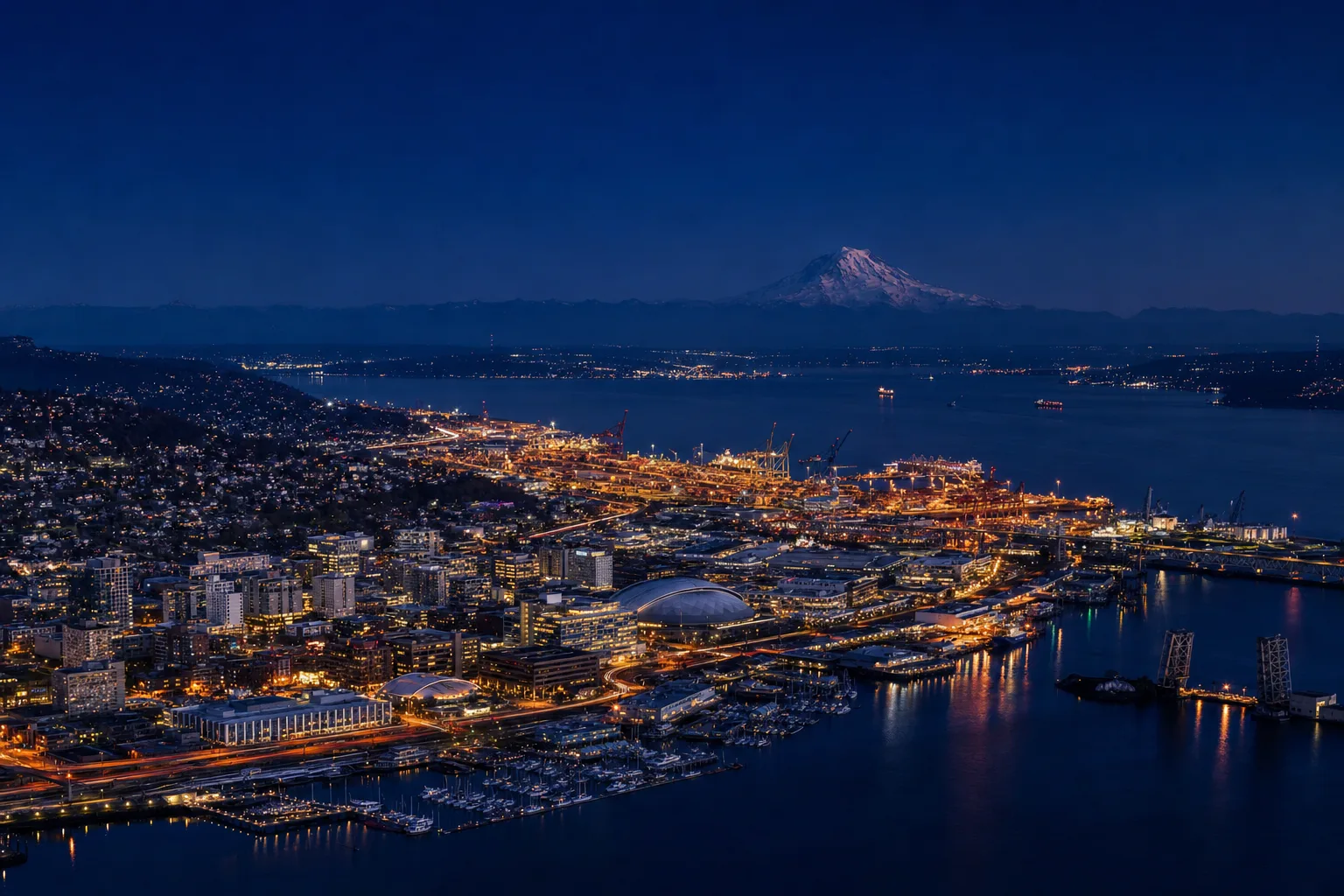 Tacoma skyline at night