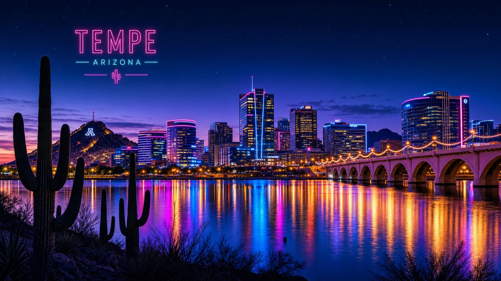 Tempe, Arizona skyline with Tempe Town Lake