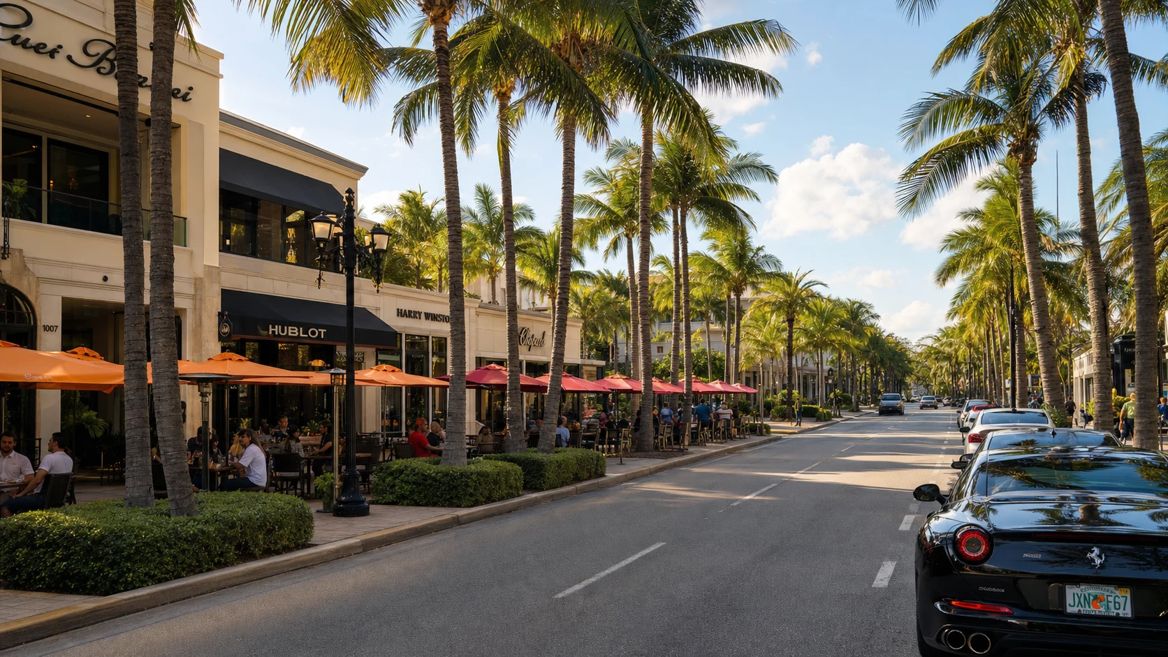 Las Olas Boulevard Fort Lauderdale — palm-tree-lined upscale shopping and dining district with outdoor restaurants and luxury boutiques