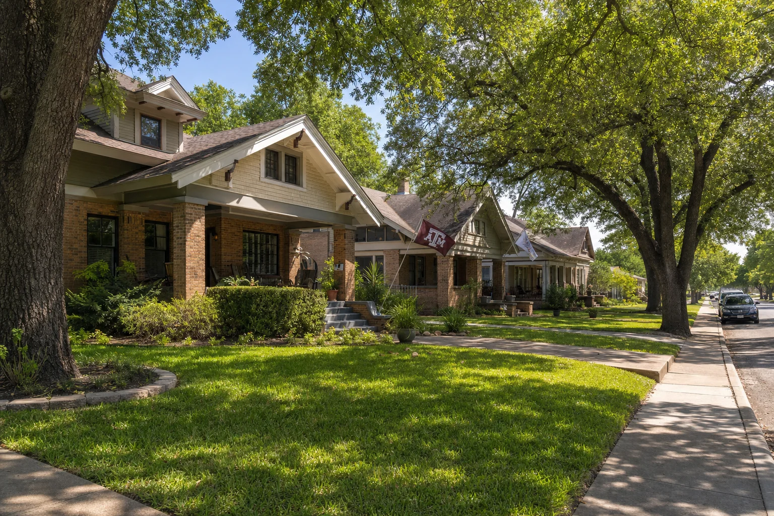 Central Texas college town neighborhood near Bryan College Station