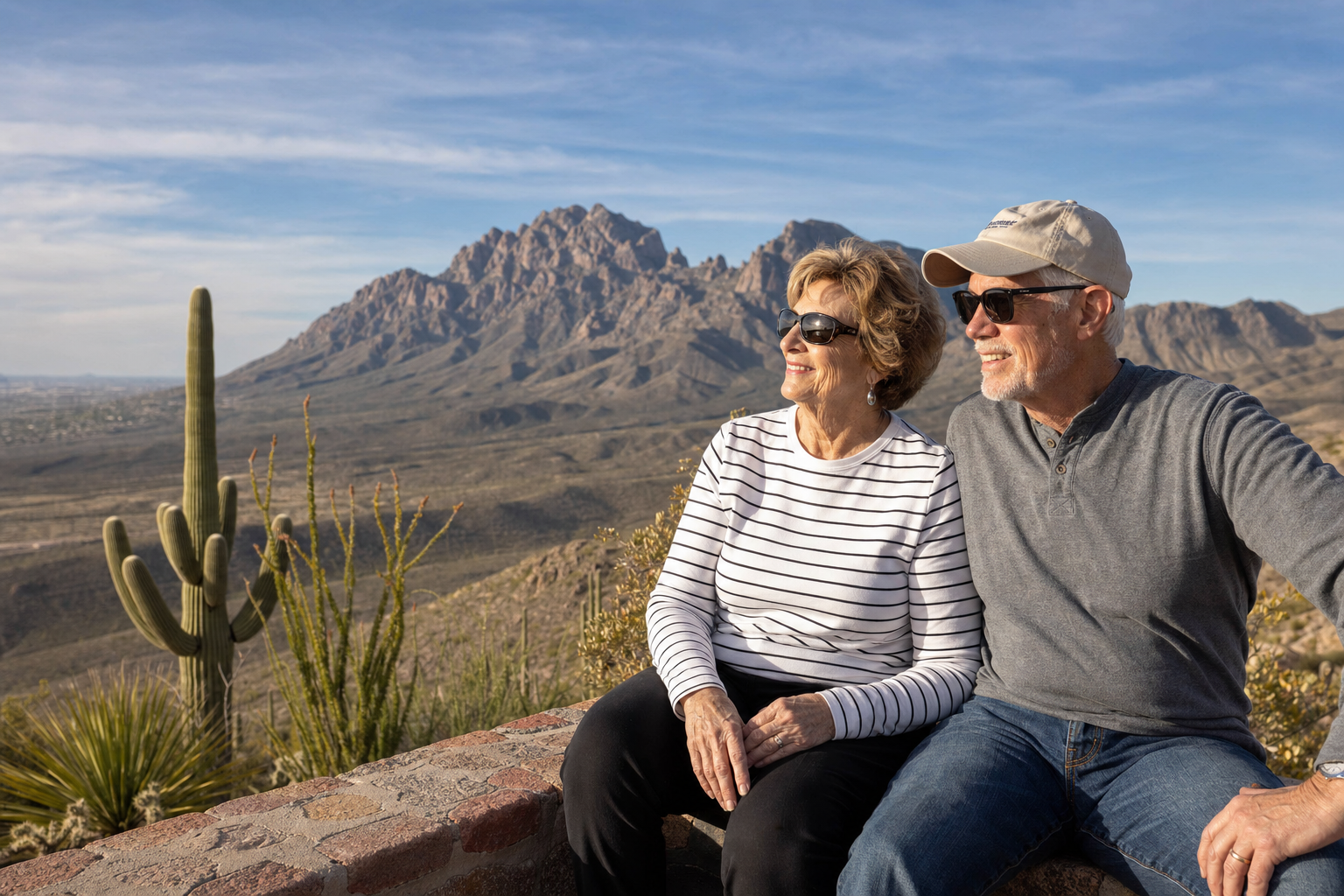Couple enjoying El Paso Texas desert landscape with Franklin Mountains