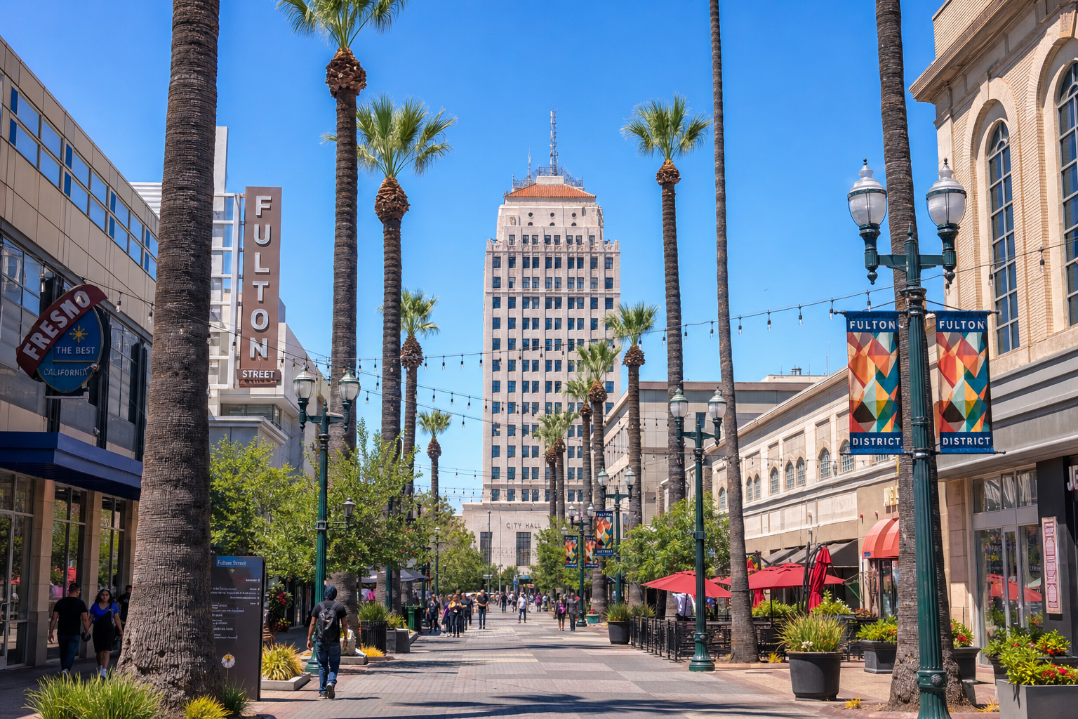 Fulton Street pedestrian mall in downtown Fresno California