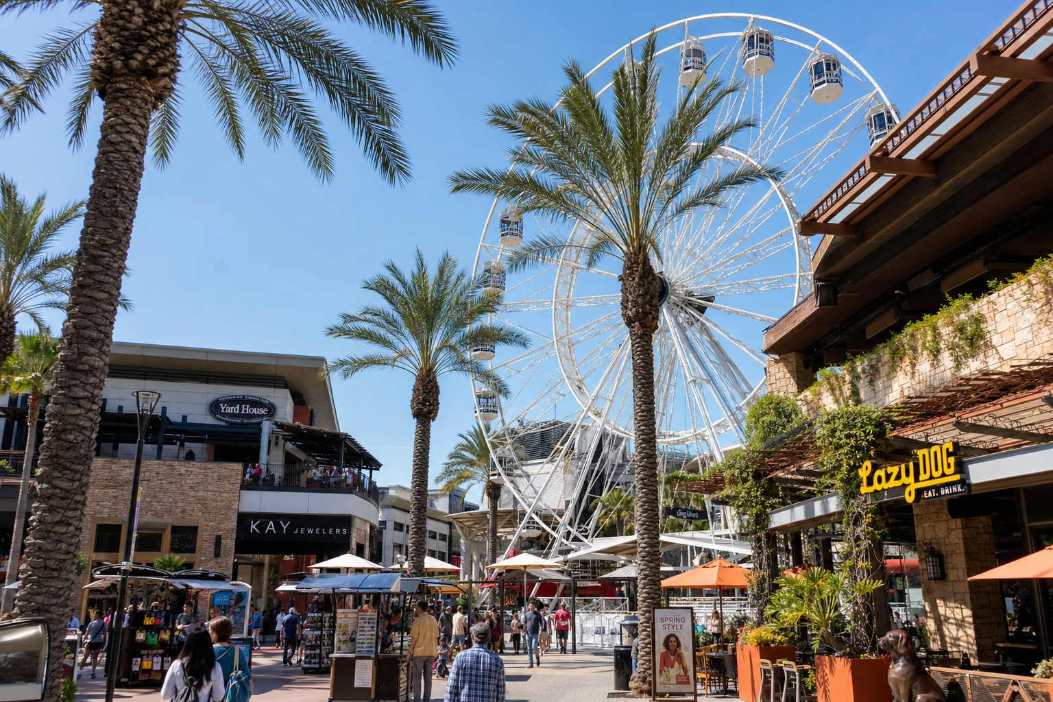Irvine Spectrum Center outdoor mall with Ferris wheel in Irvine California