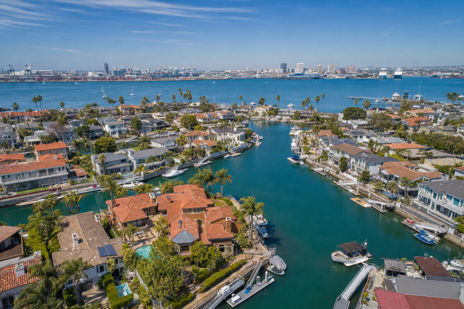 Long Beach, California — Queen Mary and downtown skyline lifestyle photo
