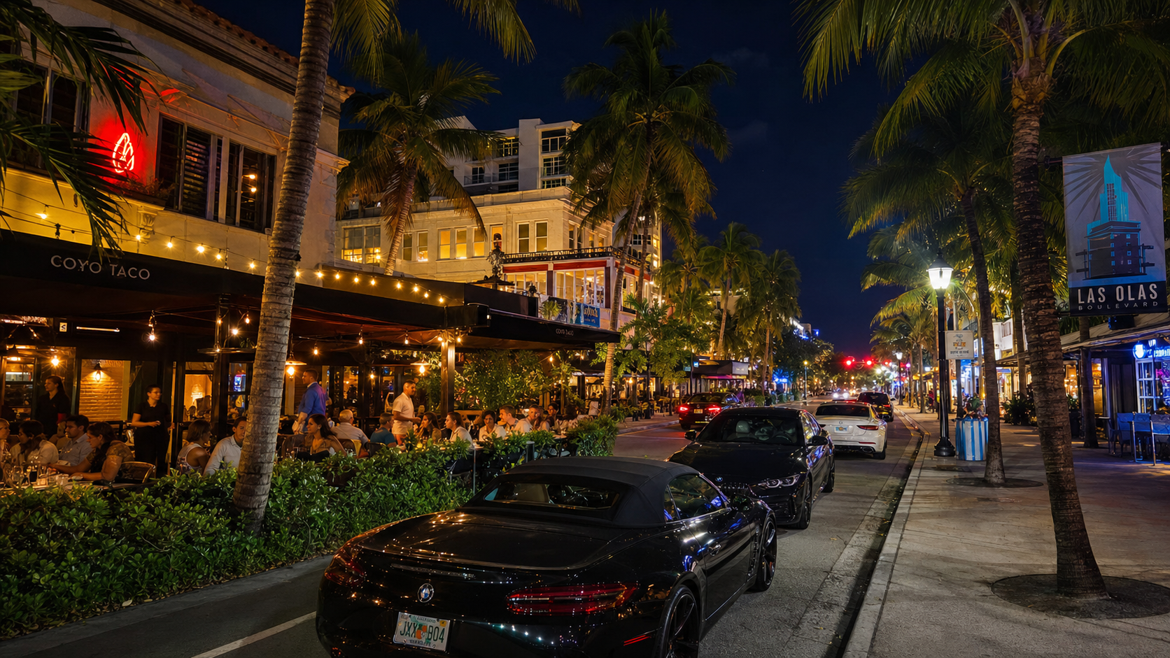 Las Olas Boulevard Fort Lauderdale at night, Southeast Florida — lifestyle photo