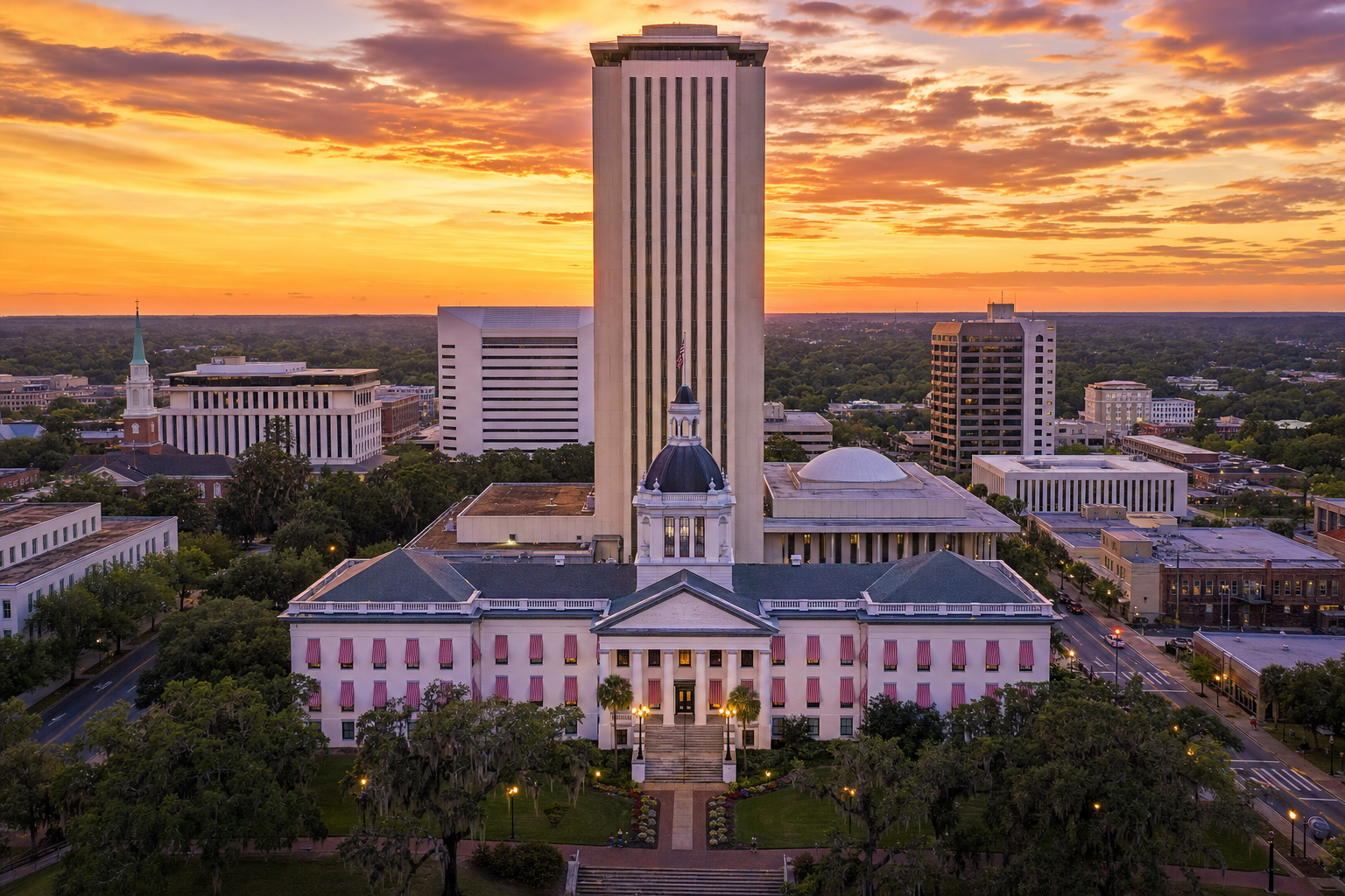 Florida State Capitol building with historic old capitol dome in Tallahassee