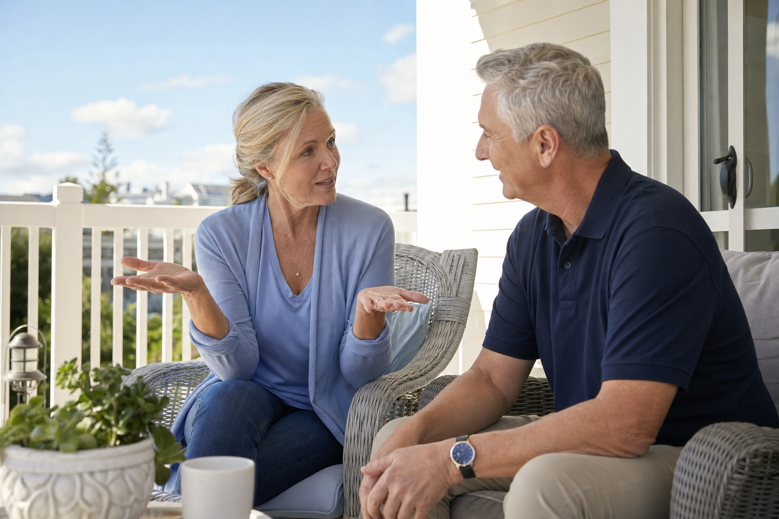 Couple discussing partial note sale options