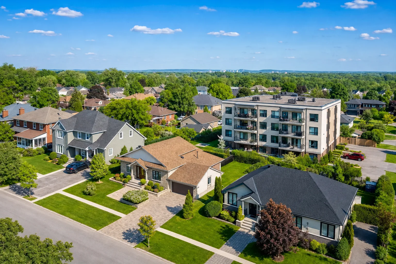 Residential neighborhood with various property types
